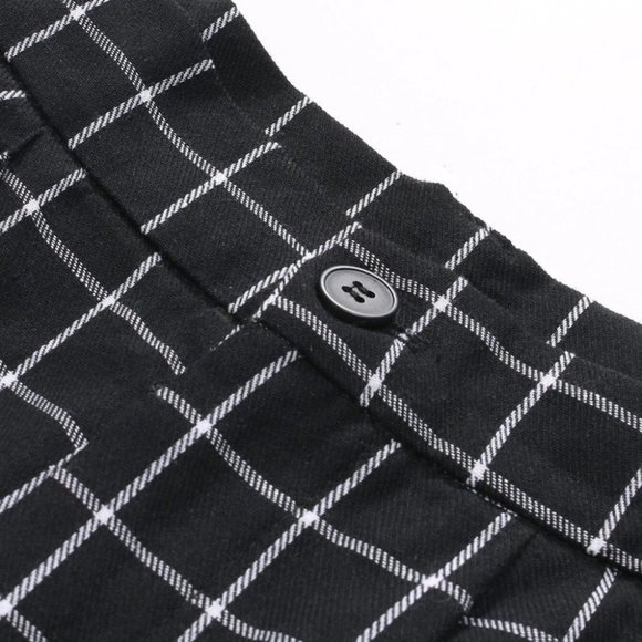 Plaid Tapered Men's Pants With Slant Pockets - Picture 3 of 9